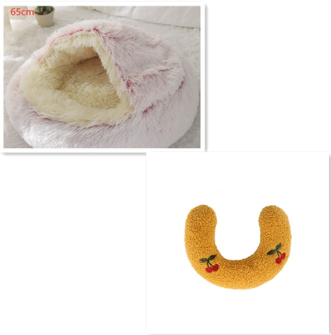 2 In 1 Dog And Cat Bed Pet Winter Bed Round Plush Warm Bed House Soft Long Plush Pets Bed Pet Products - FlexFinds