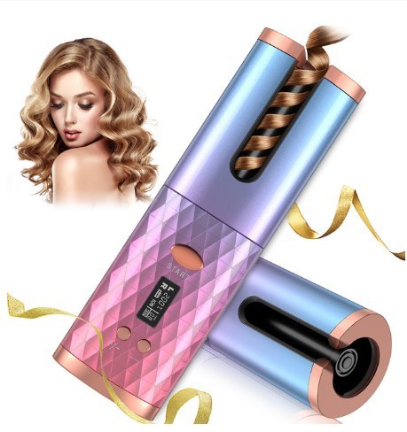 Rechargeable Automatic Hair Curler – Portable Ceramic Curling Iron with LCD Display and Rotating Waves for Women - FlexFinds