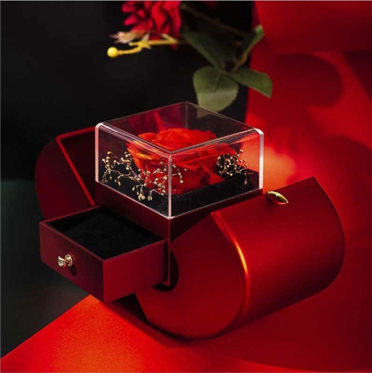 Fashion Jewelry Box Red Apple Christmas Gift Necklace Eternal Rose For Girl Mother's Day Valentine's Day Gifts With Artificial Flower Rose Flower Jewelry Box - FlexFinds