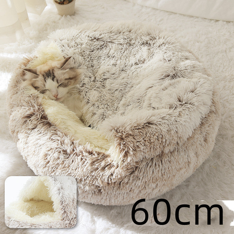 2 In 1 Dog And Cat Bed Pet Winter Bed Round Plush Warm Bed House Soft Long Plush Pets Bed Pet Products - FlexFinds