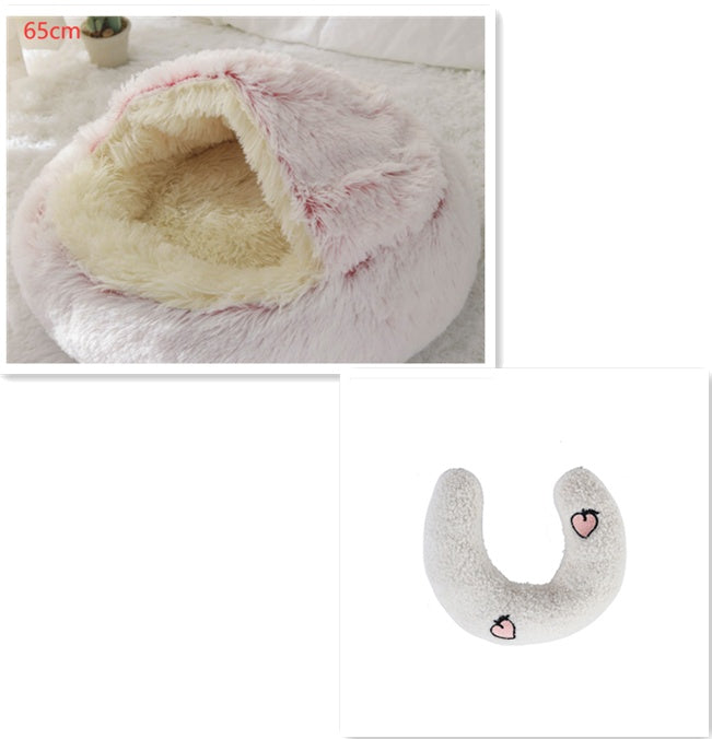 2 In 1 Dog And Cat Bed Pet Winter Bed Round Plush Warm Bed House Soft Long Plush Pets Bed Pet Products - FlexFinds