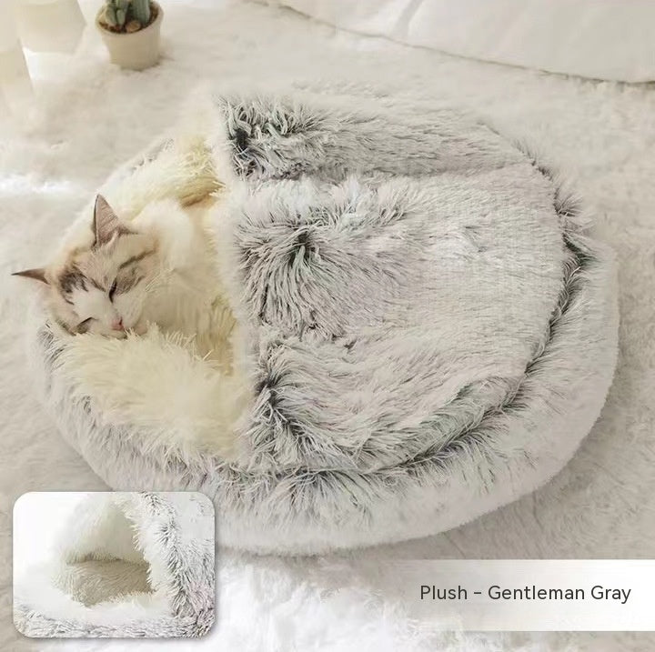 2 In 1 Dog And Cat Bed Pet Winter Bed Round Plush Warm Bed House Soft Long Plush Pets Bed Pet Products - FlexFinds