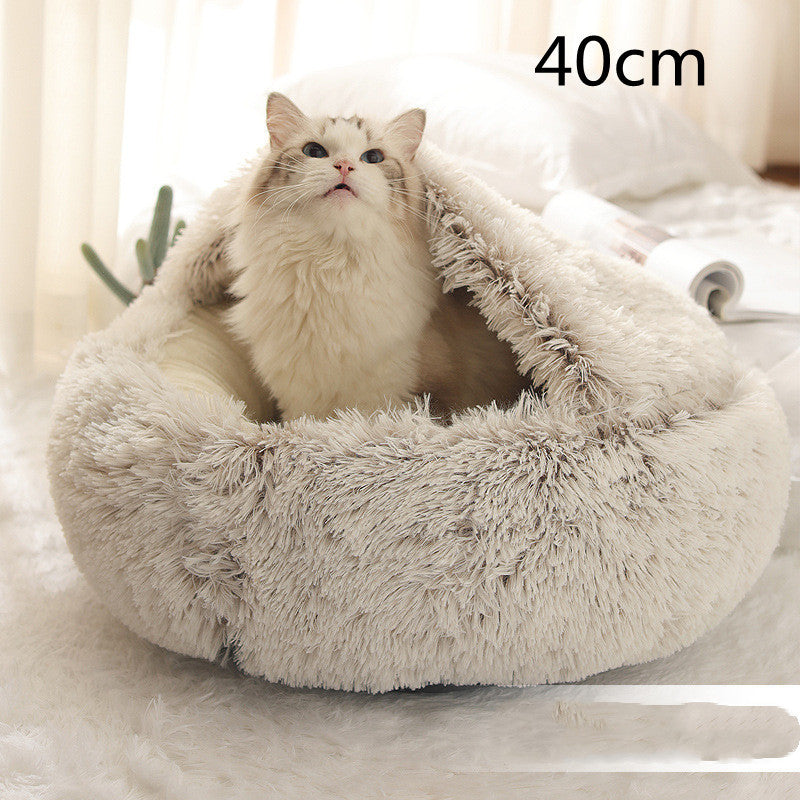 2 In 1 Dog And Cat Bed Pet Winter Bed Round Plush Warm Bed House Soft Long Plush Pets Bed Pet Products - FlexFinds