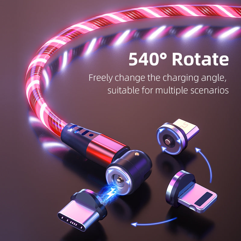 540 Rotate Luminous Magnetic Cable 3A Fast Charging Mobile Phone Charge Cable For LED Micro USB Type C For I Phone Cable - FlexFinds