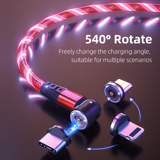 540 Rotate Luminous Magnetic Cable 3A Fast Charging Mobile Phone Charge Cable For LED Micro USB Type C For I Phone Cable - FlexFinds