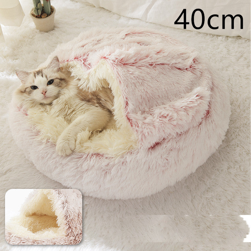 2 In 1 Dog And Cat Bed Pet Winter Bed Round Plush Warm Bed House Soft Long Plush Pets Bed Pet Products - FlexFinds