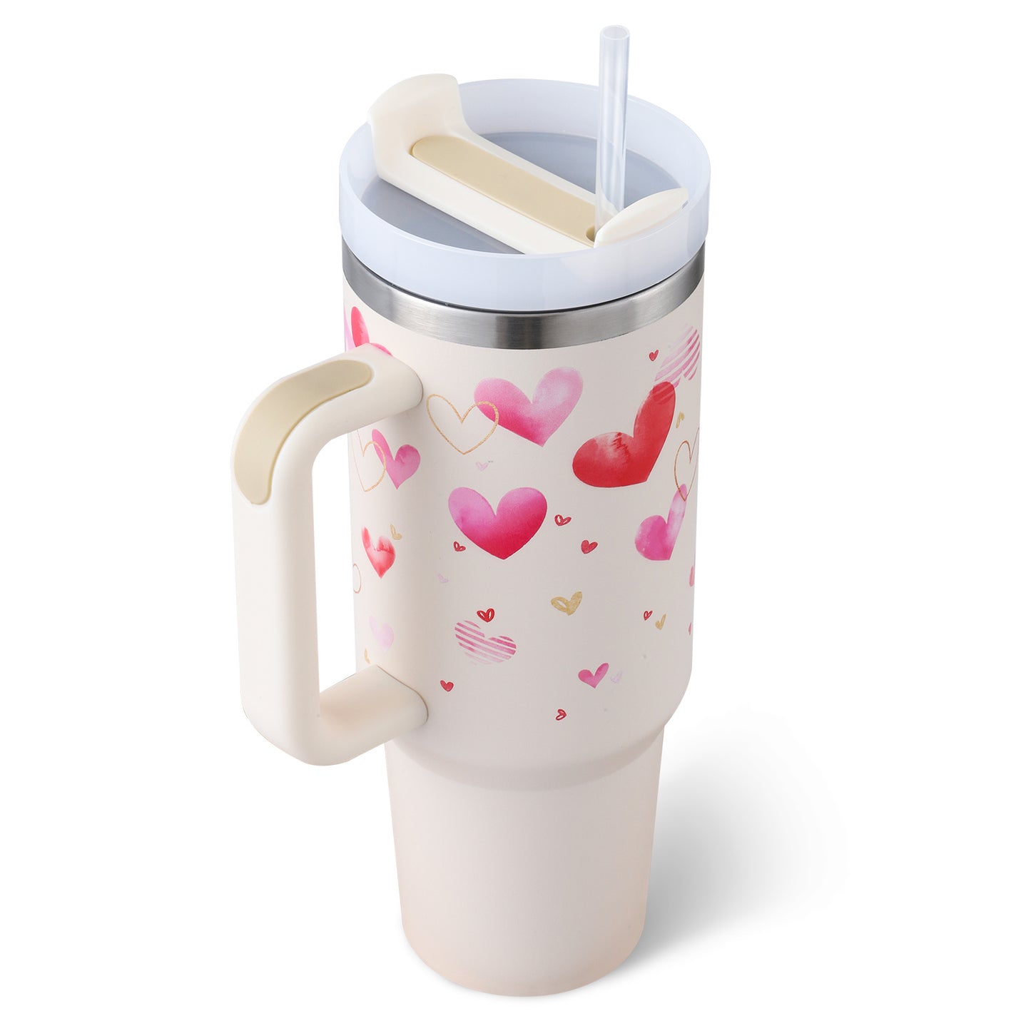 40 Oz Tumbler With Handle Straw Insulated, Stainless Steel Spill Proof Vacuum Coffee Cup Tumbler With Lid Tapered Mug Gifts For Valentine Lover Suitable For Car Gym Office Travel - FlexFinds