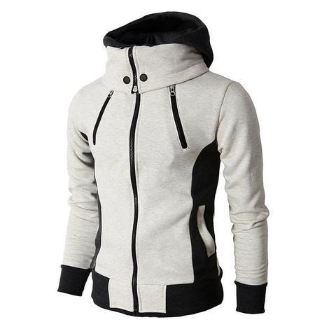 Men's Zip UP Hooded Jacket Fake Two Piece Sports Cardigan Casual Slim Sweatshirt Jacket - FlexFinds