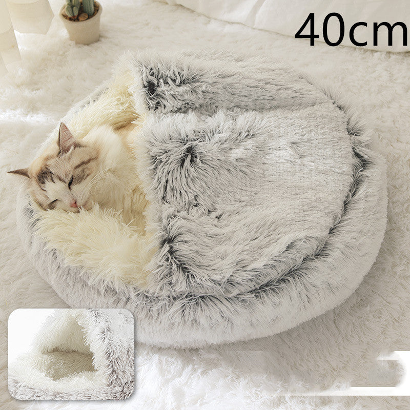 2 In 1 Dog And Cat Bed Pet Winter Bed Round Plush Warm Bed House Soft Long Plush Pets Bed Pet Products - FlexFinds