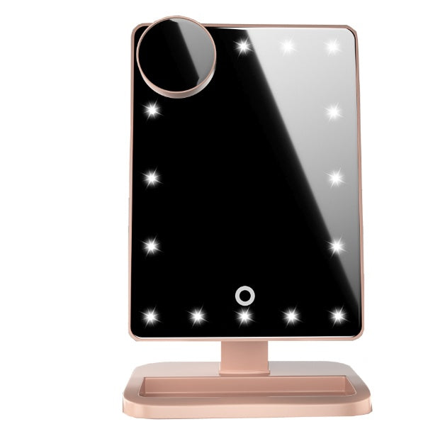 Touch Screen Makeup Mirror – 20 LED Lights, Bluetooth Speaker, 10X Magnification - FlexFinds