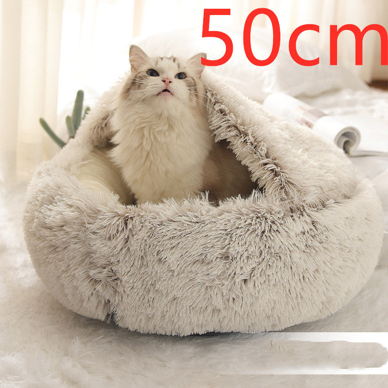 2 In 1 Dog And Cat Bed Pet Winter Bed Round Plush Warm Bed House Soft Long Plush Pets Bed Pet Products - FlexFinds