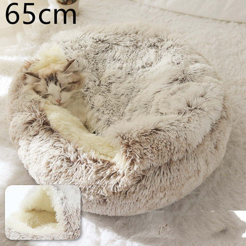 2 In 1 Dog And Cat Bed Pet Winter Bed Round Plush Warm Bed House Soft Long Plush Pets Bed Pet Products - FlexFinds