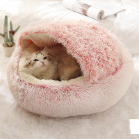 2 In 1 Dog And Cat Bed Pet Winter Bed Round Plush Warm Bed House Soft Long Plush Pets Bed Pet Products - FlexFinds