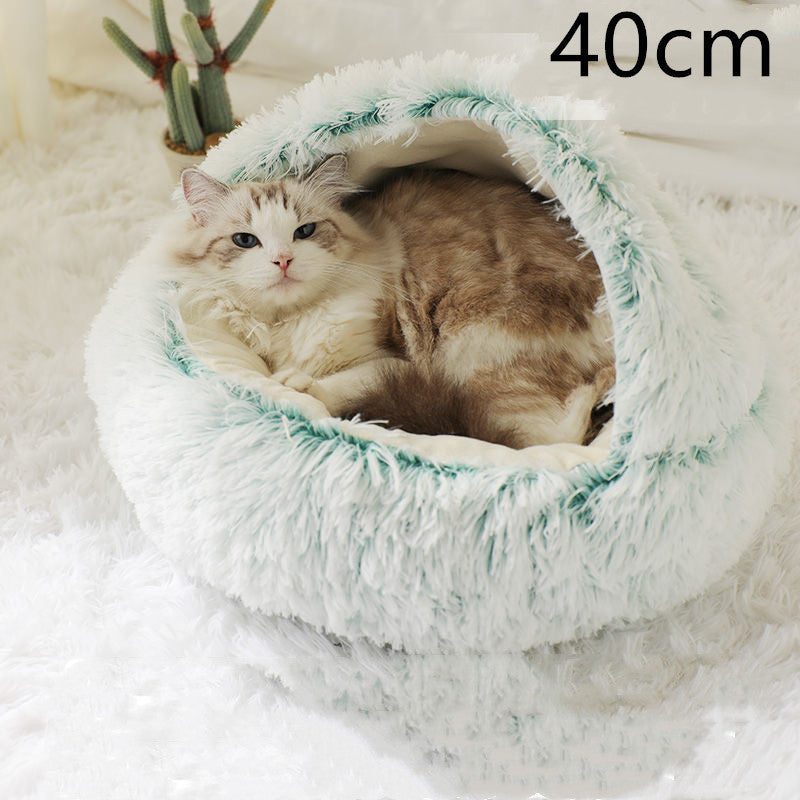 2 In 1 Dog And Cat Bed Pet Winter Bed Round Plush Warm Bed House Soft Long Plush Pets Bed Pet Products - FlexFinds