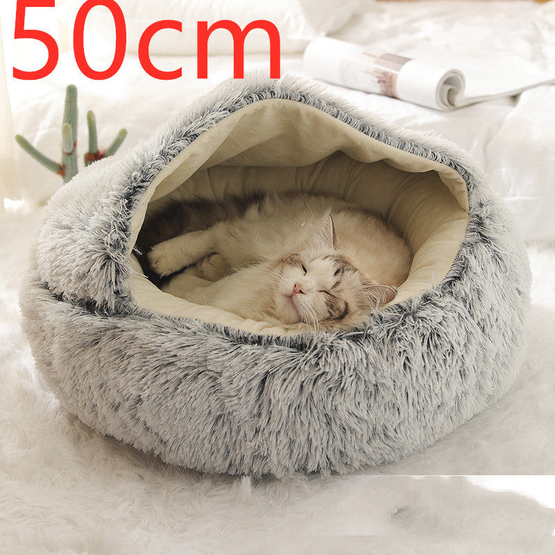 2 In 1 Dog And Cat Bed Pet Winter Bed Round Plush Warm Bed House Soft Long Plush Pets Bed Pet Products - FlexFinds