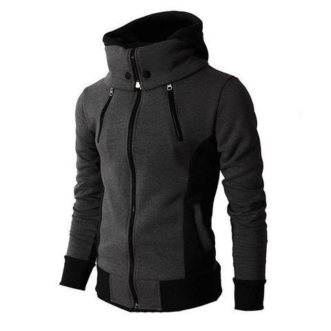 Men's Zip UP Hooded Jacket Fake Two Piece Sports Cardigan Casual Slim Sweatshirt Jacket - FlexFinds