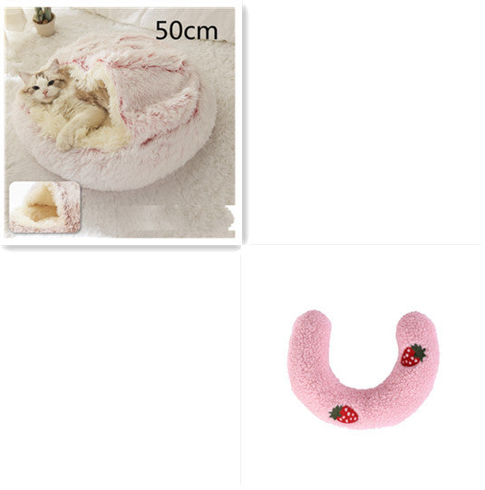 2 In 1 Dog And Cat Bed Pet Winter Bed Round Plush Warm Bed House Soft Long Plush Pets Bed Pet Products - FlexFinds