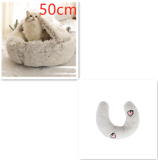 2 In 1 Dog And Cat Bed Pet Winter Bed Round Plush Warm Bed House Soft Long Plush Pets Bed Pet Products - FlexFinds