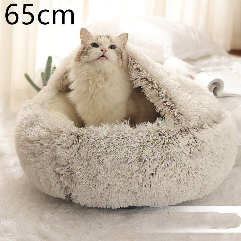 2 In 1 Dog And Cat Bed Pet Winter Bed Round Plush Warm Bed House Soft Long Plush Pets Bed Pet Products - FlexFinds