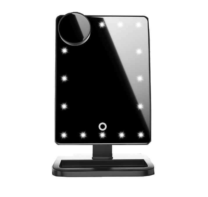 Touch Screen Makeup Mirror – 20 LED Lights, Bluetooth Speaker, 10X Magnification - FlexFinds