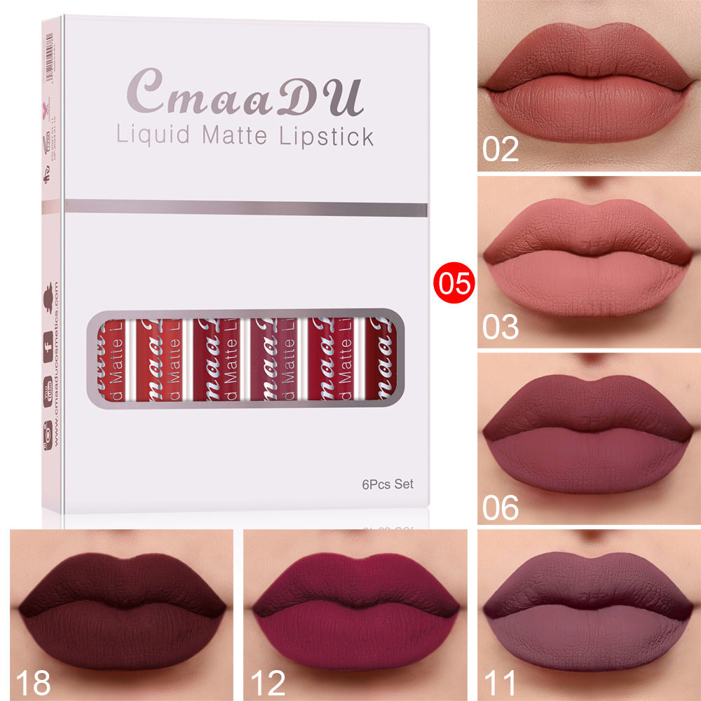 “6-Box Set of Matte Waterproof Lipstick – Long-Lasting, Non-Stick Lip Gloss” - FlexFinds