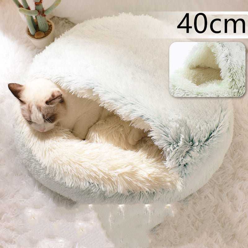 2 In 1 Dog And Cat Bed Pet Winter Bed Round Plush Warm Bed House Soft Long Plush Pets Bed Pet Products - FlexFinds