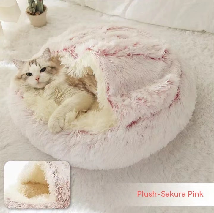 2 In 1 Dog And Cat Bed Pet Winter Bed Round Plush Warm Bed House Soft Long Plush Pets Bed Pet Products - FlexFinds