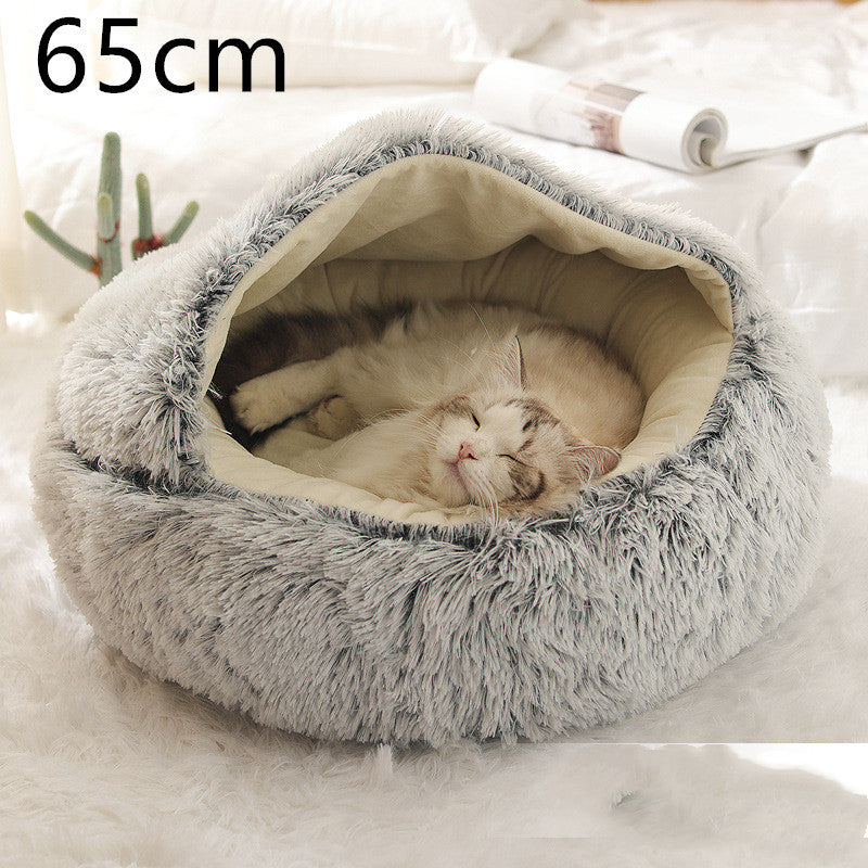 2 In 1 Dog And Cat Bed Pet Winter Bed Round Plush Warm Bed House Soft Long Plush Pets Bed Pet Products - FlexFinds