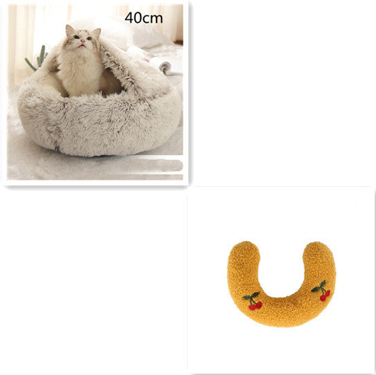 2 In 1 Dog And Cat Bed Pet Winter Bed Round Plush Warm Bed House Soft Long Plush Pets Bed Pet Products - FlexFinds