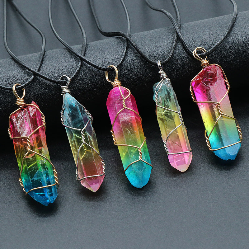 Hot Selling Stone Crystal Pillar Tree Of Life Pendant Ins Fashion Necklace - FlexFinds