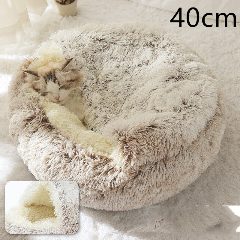 2 In 1 Dog And Cat Bed Pet Winter Bed Round Plush Warm Bed House Soft Long Plush Pets Bed Pet Products - FlexFinds