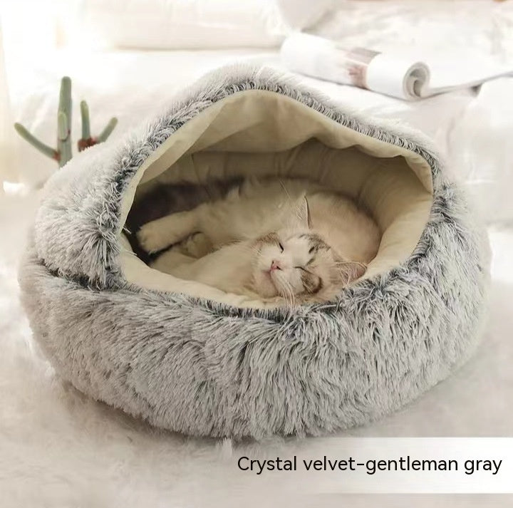 2 In 1 Dog And Cat Bed Pet Winter Bed Round Plush Warm Bed House Soft Long Plush Pets Bed Pet Products - FlexFinds