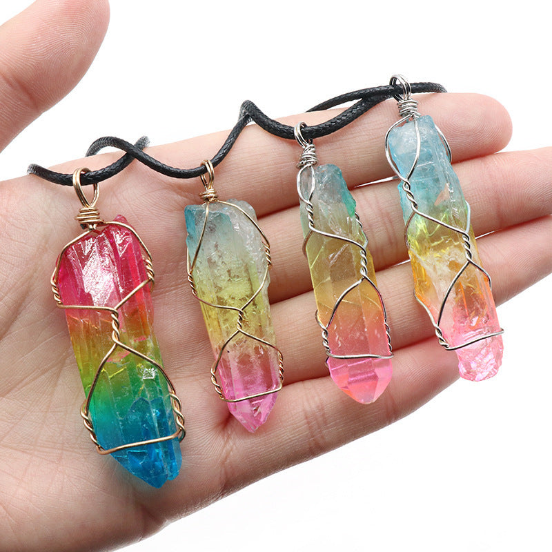 Hot Selling Stone Crystal Pillar Tree Of Life Pendant Ins Fashion Necklace - FlexFinds