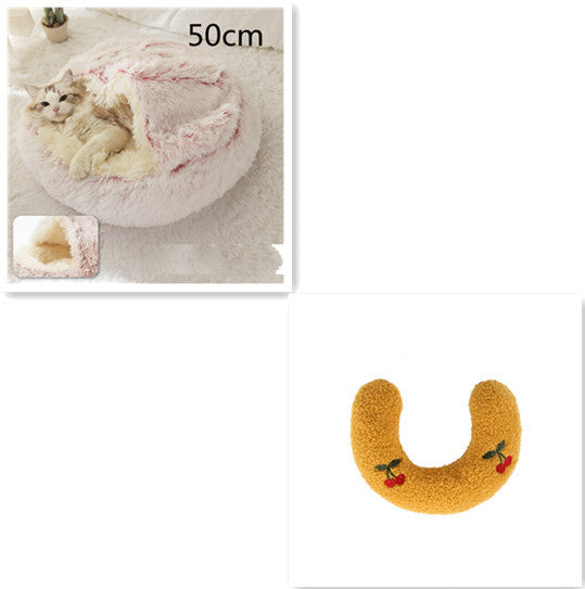 2 In 1 Dog And Cat Bed Pet Winter Bed Round Plush Warm Bed House Soft Long Plush Pets Bed Pet Products - FlexFinds