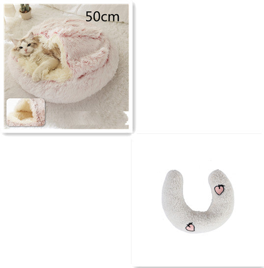 2 In 1 Dog And Cat Bed Pet Winter Bed Round Plush Warm Bed House Soft Long Plush Pets Bed Pet Products - FlexFinds