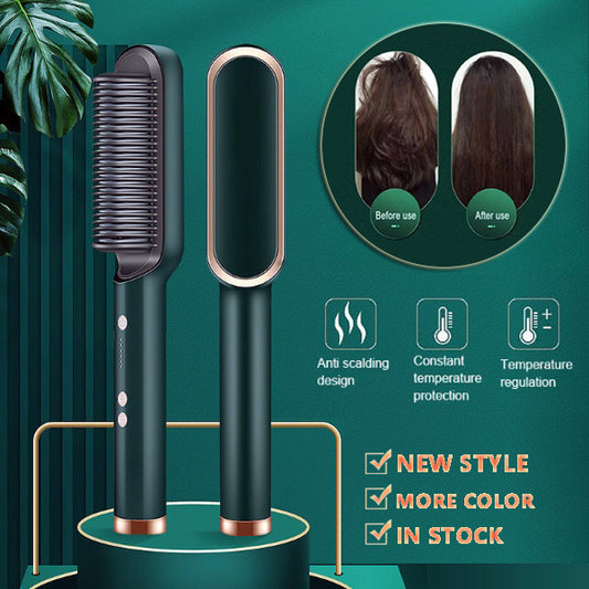 2-in-1 Hair Straightener & Curling Comb – Negative Ion Dual-Purpose Electric Hair Brush - FlexFinds