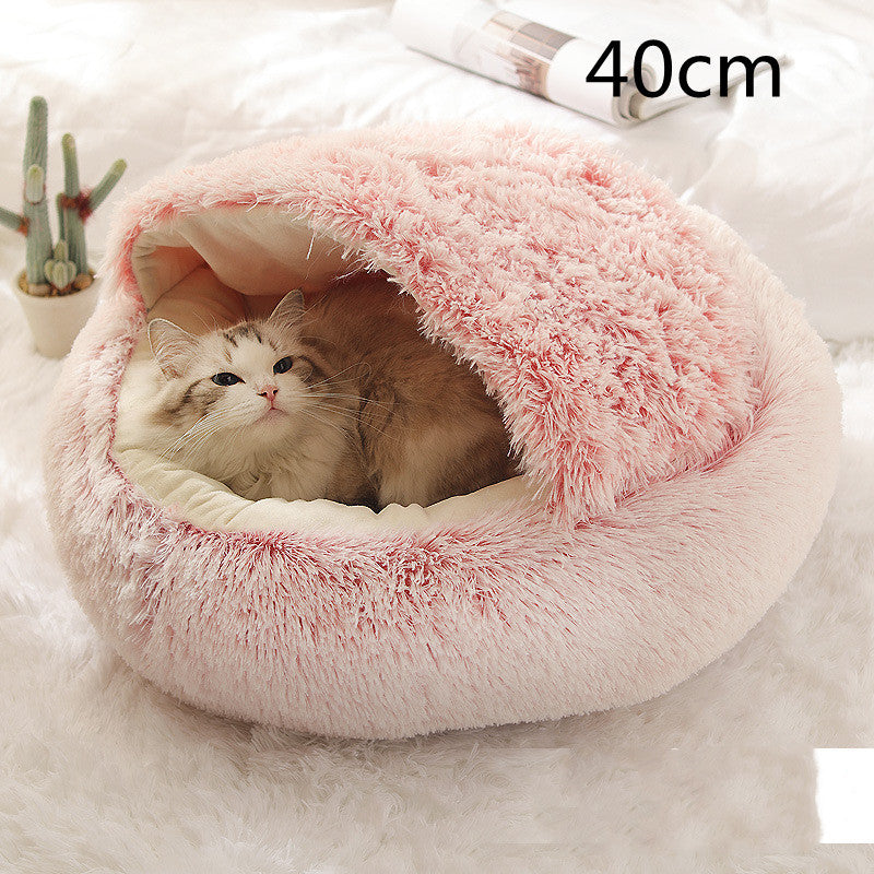 2 In 1 Dog And Cat Bed Pet Winter Bed Round Plush Warm Bed House Soft Long Plush Pets Bed Pet Products - FlexFinds