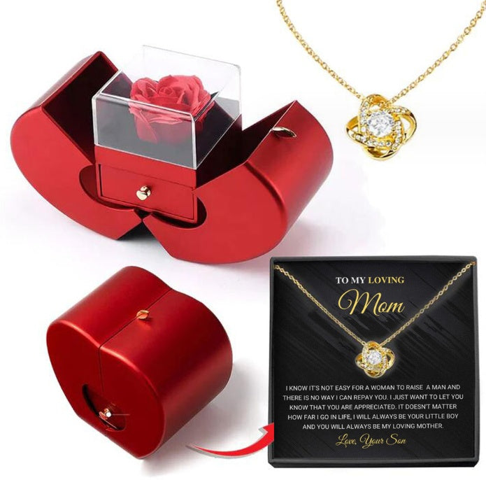 Fashion Jewelry Box Red Apple Christmas Gift Necklace Eternal Rose For Girl Mother's Day Valentine's Day Gifts With Artificial Flower Rose Flower Jewelry Box - FlexFinds