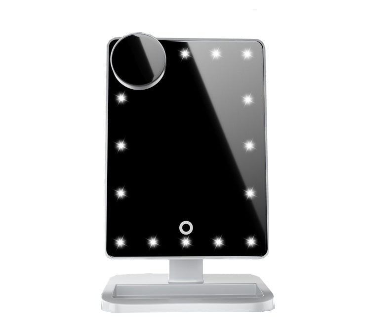 Touch Screen Makeup Mirror – 20 LED Lights, Bluetooth Speaker, 10X Magnification - FlexFinds