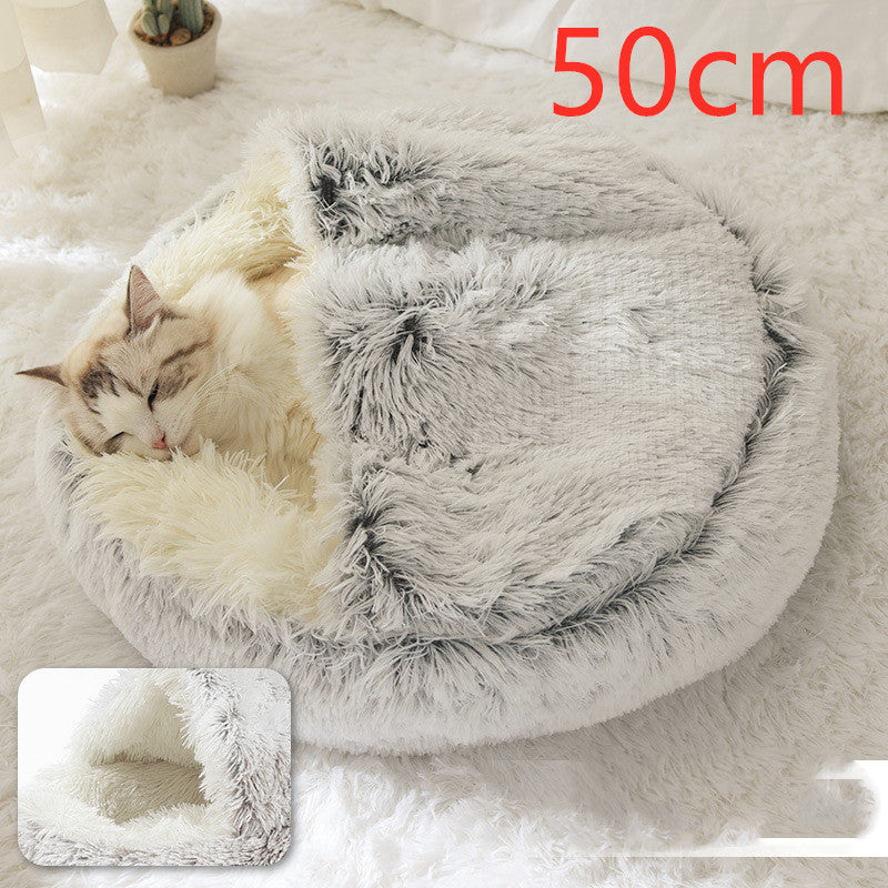 2 In 1 Dog And Cat Bed Pet Winter Bed Round Plush Warm Bed House Soft Long Plush Pets Bed Pet Products - FlexFinds