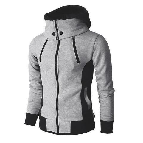 Men's Zip UP Hooded Jacket Fake Two Piece Sports Cardigan Casual Slim Sweatshirt Jacket - FlexFinds