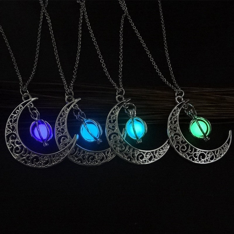 Fashion Moon Natural Glowing Stone Healing Necklace Women Gift Charm Luminous Pendant Necklace Jewelry - FlexFinds