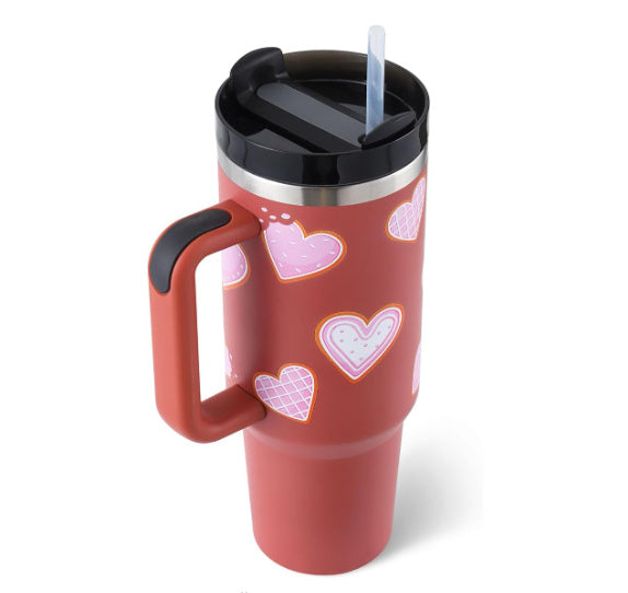 40 Oz Tumbler With Handle Straw Insulated, Stainless Steel Spill Proof Vacuum Coffee Cup Tumbler With Lid Tapered Mug Gifts For Valentine Lover Suitable For Car Gym Office Travel - FlexFinds