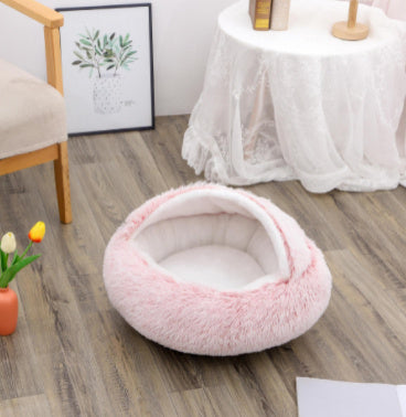 2 In 1 Dog And Cat Bed Pet Winter Bed Round Plush Warm Bed House Soft Long Plush Pets Bed Pet Products - FlexFinds