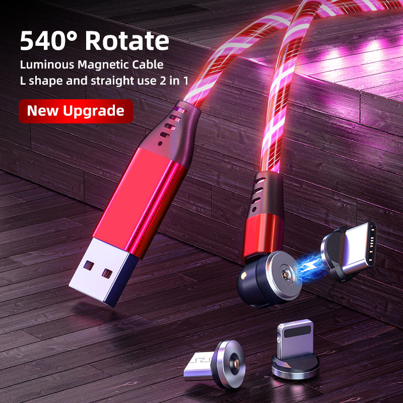 540 Rotate Luminous Magnetic Cable 3A Fast Charging Mobile Phone Charge Cable For LED Micro USB Type C For I Phone Cable - FlexFinds