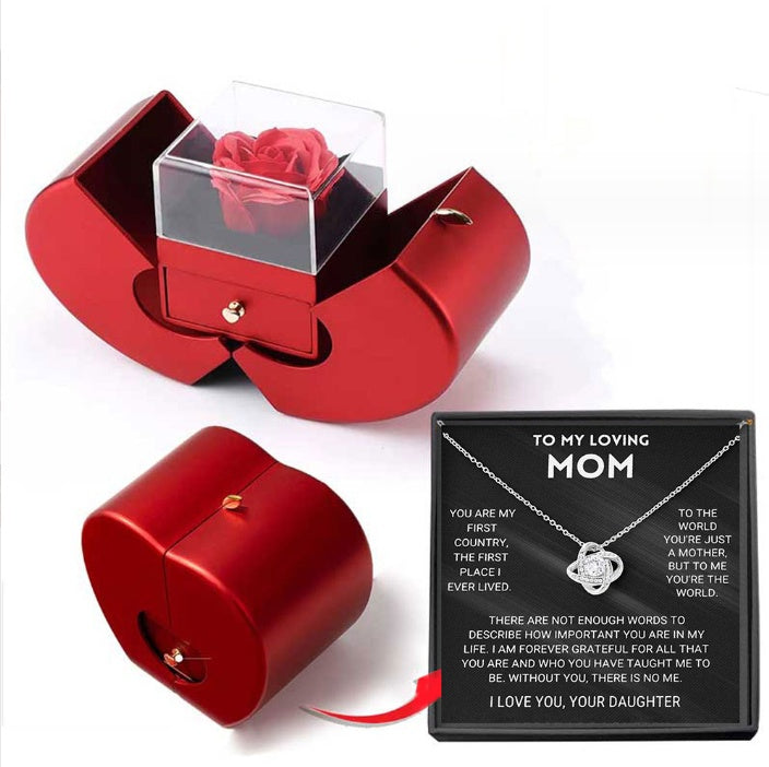 Fashion Jewelry Box Red Apple Christmas Gift Necklace Eternal Rose For Girl Mother's Day Valentine's Day Gifts With Artificial Flower Rose Flower Jewelry Box - FlexFinds