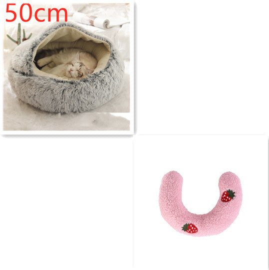 2 In 1 Dog And Cat Bed Pet Winter Bed Round Plush Warm Bed House Soft Long Plush Pets Bed Pet Products - FlexFinds