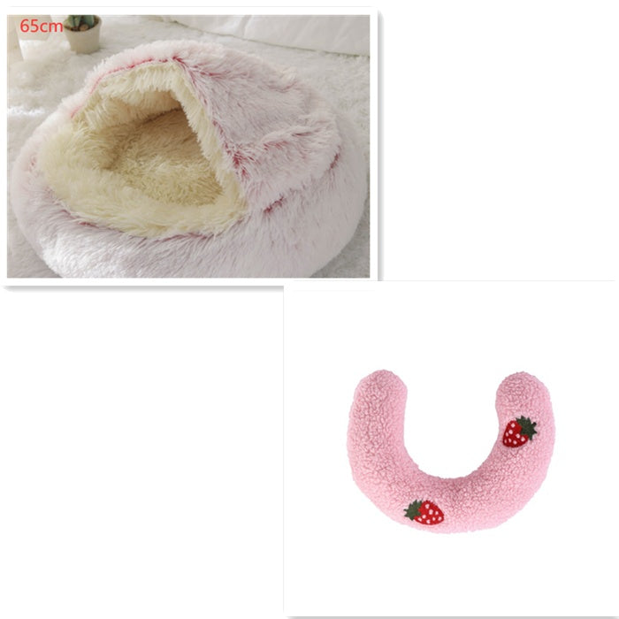 2 In 1 Dog And Cat Bed Pet Winter Bed Round Plush Warm Bed House Soft Long Plush Pets Bed Pet Products - FlexFinds