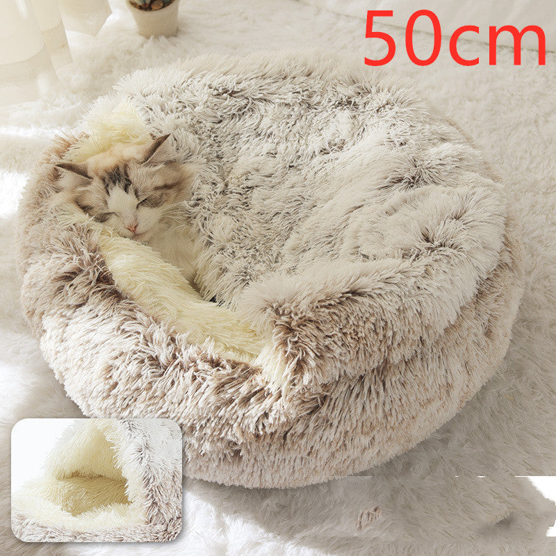 2 In 1 Dog And Cat Bed Pet Winter Bed Round Plush Warm Bed House Soft Long Plush Pets Bed Pet Products - FlexFinds