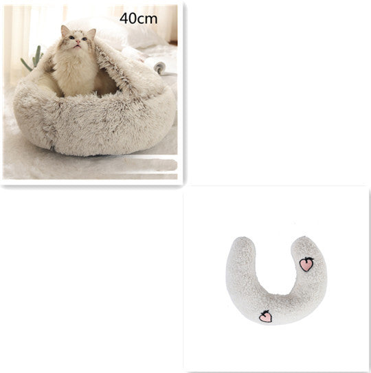 2 In 1 Dog And Cat Bed Pet Winter Bed Round Plush Warm Bed House Soft Long Plush Pets Bed Pet Products - FlexFinds